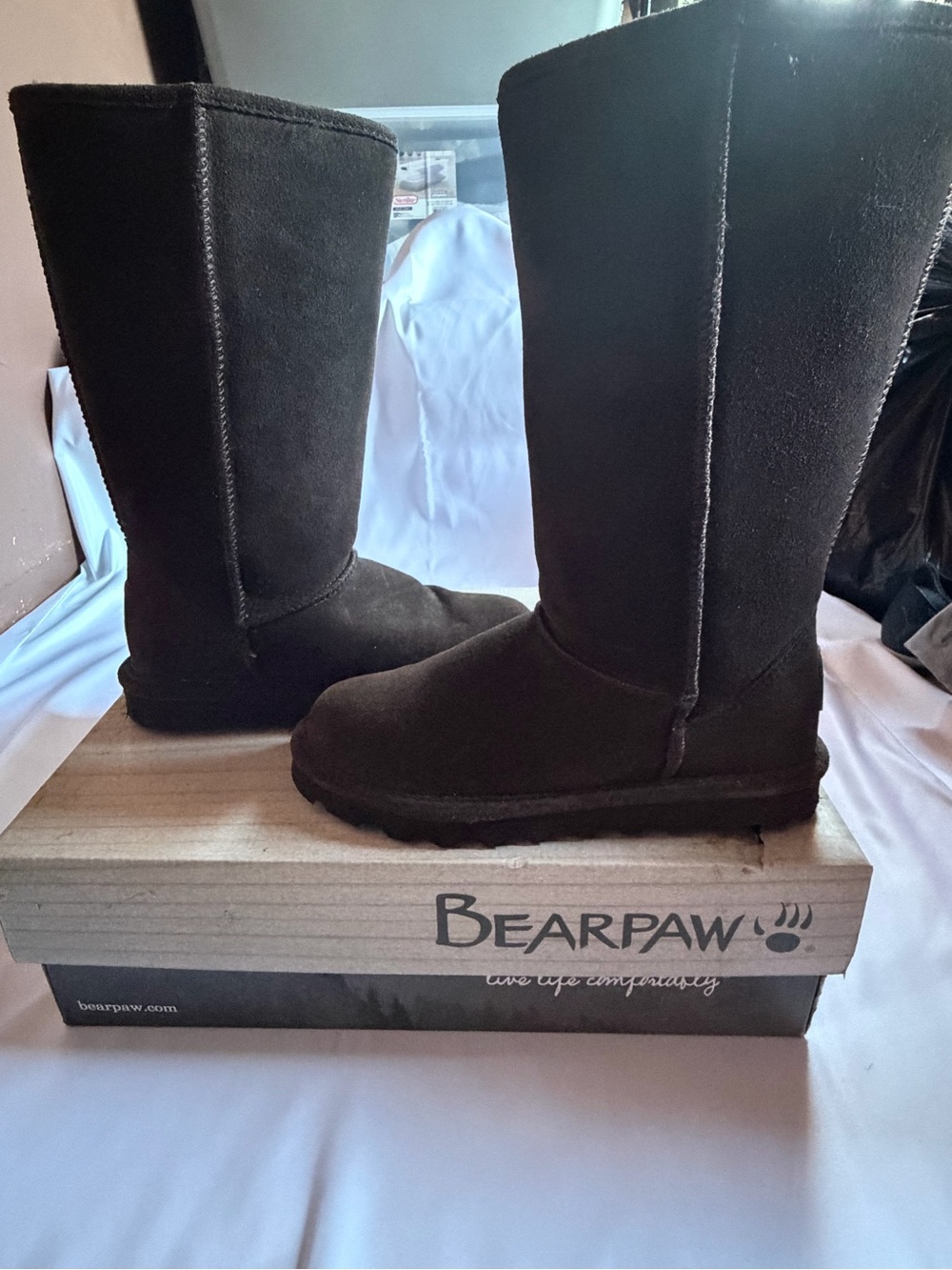 BearPaw Kids Tall Boots in Dark Brown Suede